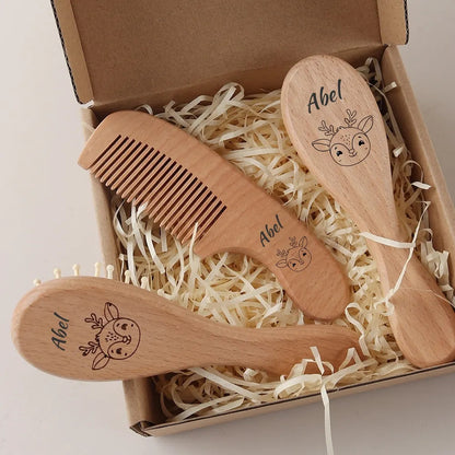 Personalized Baby Hair Brush Set | Beechwood Comb & Soft Wool Brush