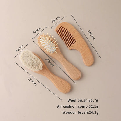 Personalized Baby Hair Brush Set | Beechwood Comb & Soft Wool Brush