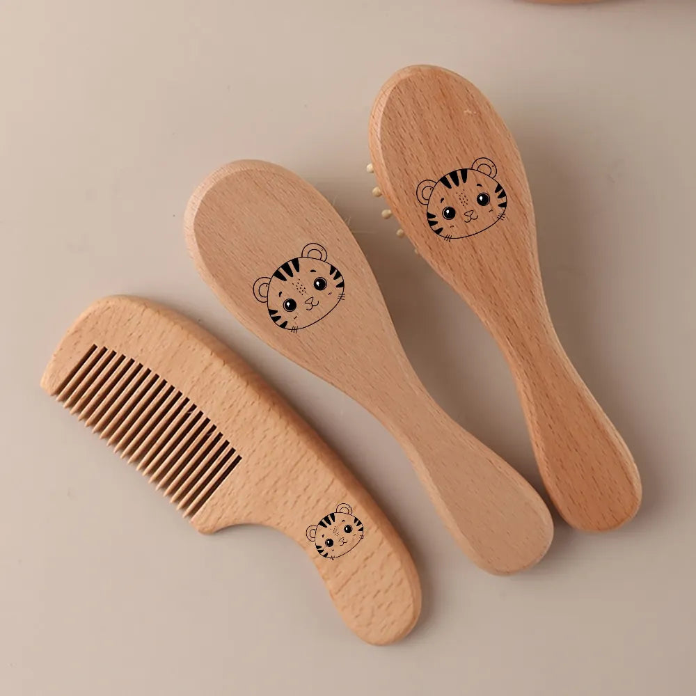 Personalized Baby Hair Brush Set | Beechwood Comb & Soft Wool Brush
