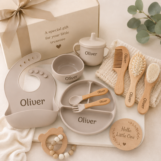 Personalized Baby Hair Brush Set | Beechwood Comb & Soft Wool Brush
